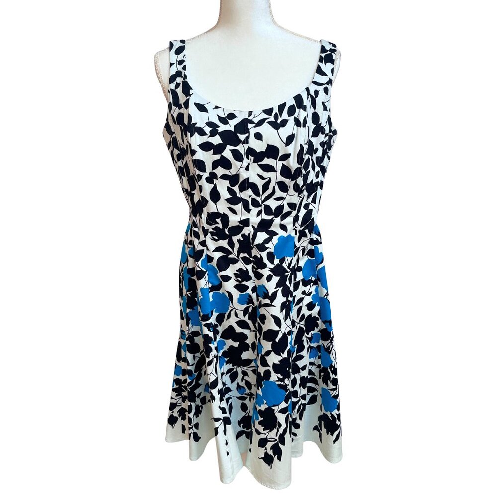 Nine West Women’s 10 Fit & Flare Dress | Blue & Black Floral Print Boned Bodice